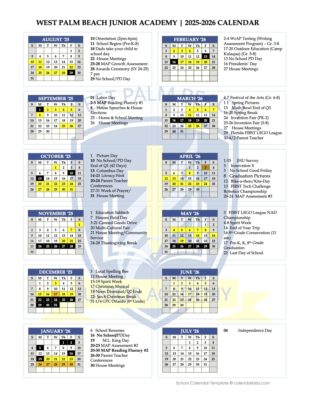 WPBJA Calendar 2025-2026